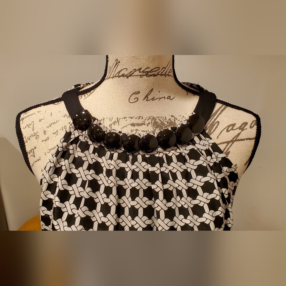 Shoshanna Black and White Patterned Dress,Halter Neck Size 8. - Picture 6 of 13